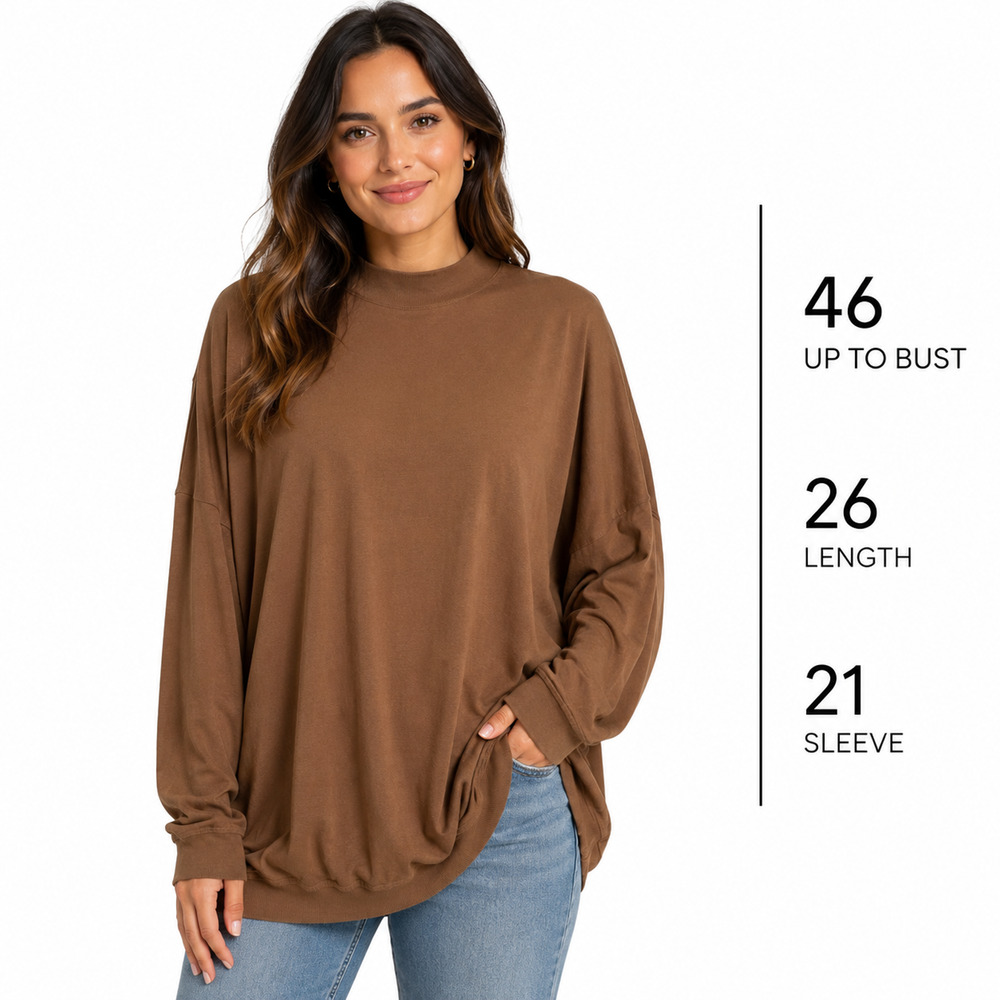 St Croix Knits Brown Mock Neck Dolman Sleeve USA Made Pullover Thin Sweater M